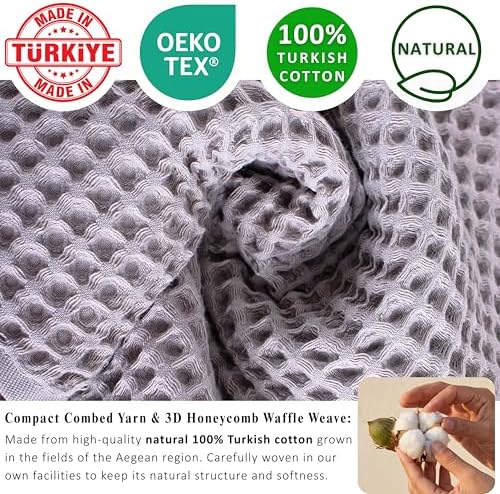 PÜSKÜL Natural 100% Turkish Cotton Waffle Hand and Kitchen Towels Set of 3 - Image 3