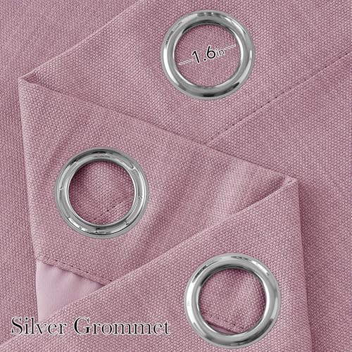 NICETOWN Short Faux Linen Pink Blackout Curtains 63 inches Long - Image 2