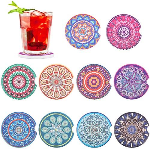 Car Coasters for Drinks Absorbent, 10 Pack 2.56in Car Coasters Absorbent Ceramic by REKOBON