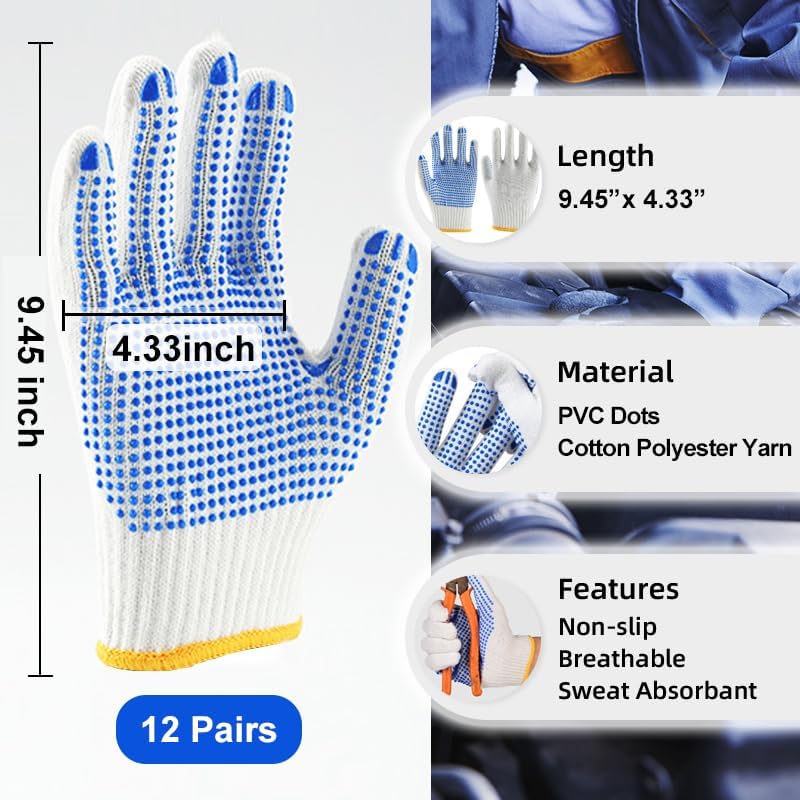 12 Pairs Cotton Work Gloves Bulk - Image 2