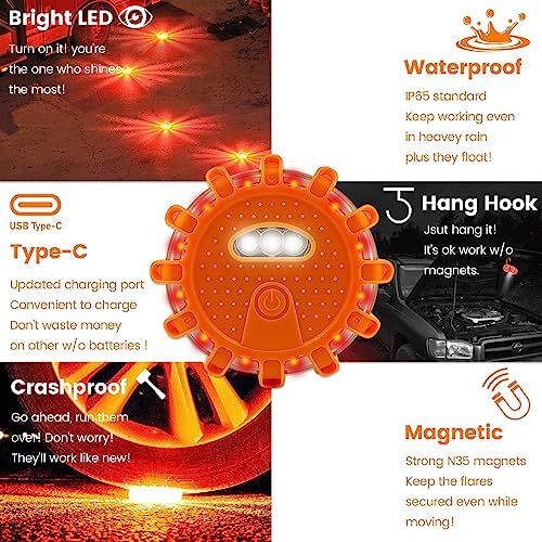 Ecoangel USB-C Rechargeable LED Road Flares Emergency Lights - Image 6