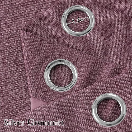 NICETOWN Short Faux Linen Greyish Purple Blackout Curtains 63 inches Long - Image 2