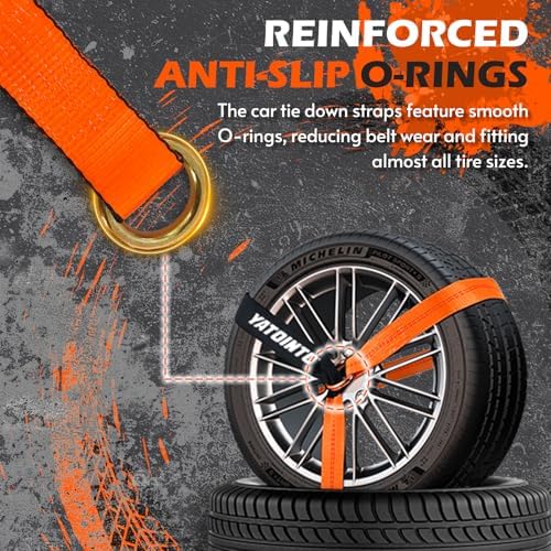 4 Pack Car Tie Down Straps for Trailers, Lasso Wheel Strap 9900LBS Break - Image 6