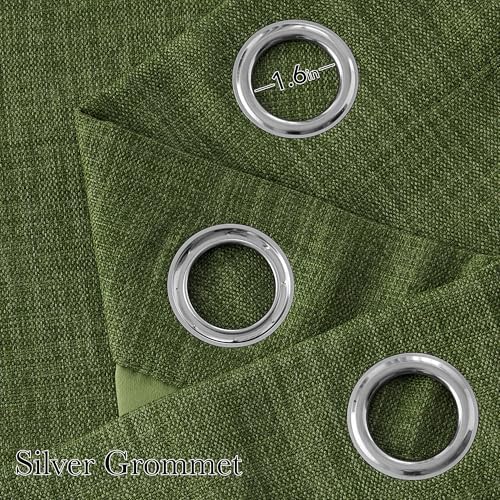 NICETOWN Short Faux Linen Froest Green Blackout Curtains 63 inches Long - Image 2