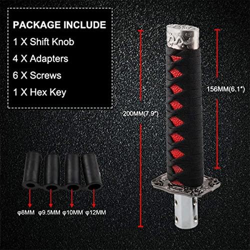 RYANSTAR Katana Shift Knob Samurai Sword Design 4 Adapters Black Red - Image 5