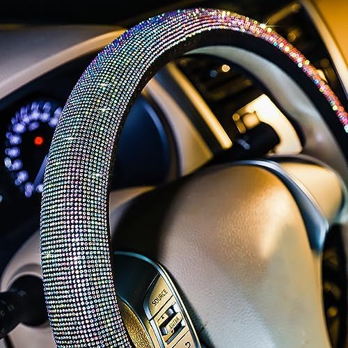 Car Bling Steering Wheel Cover for Women, Colorful Rhinestone Accessories - Image 4