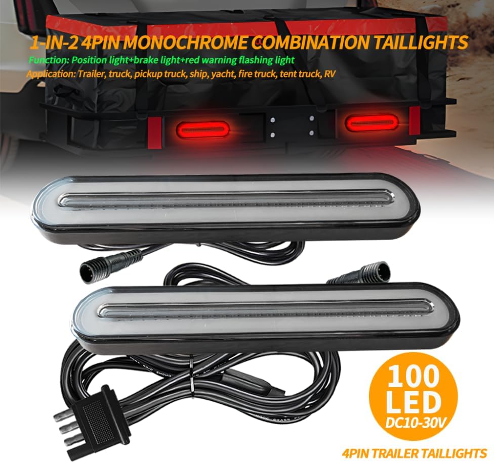 9 Inch Red Color Oval Cargo Carrier Stop Turn Signals Tail Light Light Kit - Image 7