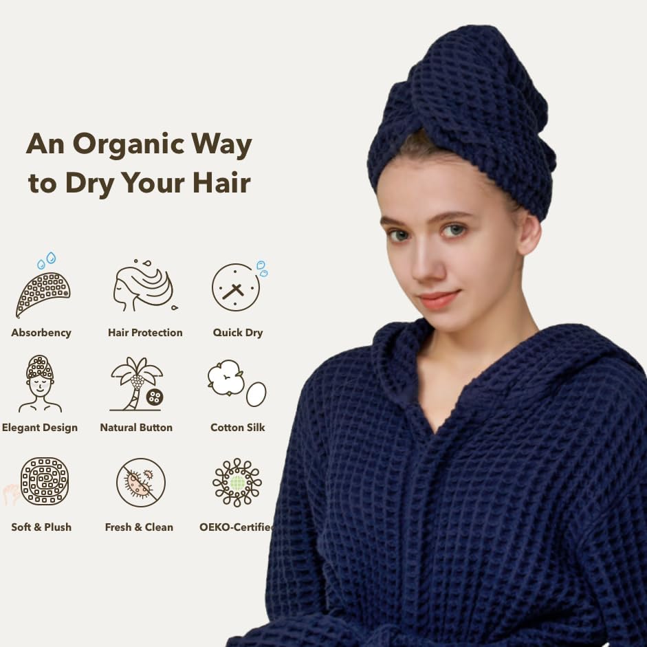 Luxury Organic Japanese Cotton Hair Drying Waffle Towel Wrap - Image 2