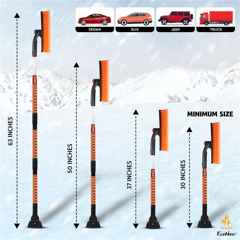 EcoNour 63" Extendable Snow Brush & Ice Scraper - Image 2