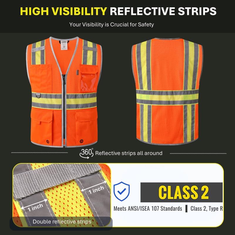 JKSafety Safety Vest for Men Women Hi Vis Relfective Vest - Image 2