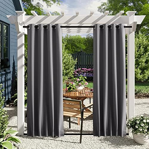 NICETOWN 2 Panels Outdoor Curtains Waterproof Bottom Fixed W46xL90 Grey - Image 2