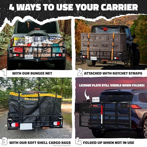 Mockins 60"x24"x14" High Rail Trailer Hitch Cargo Carrier w/Plate Bracket - Image 3
