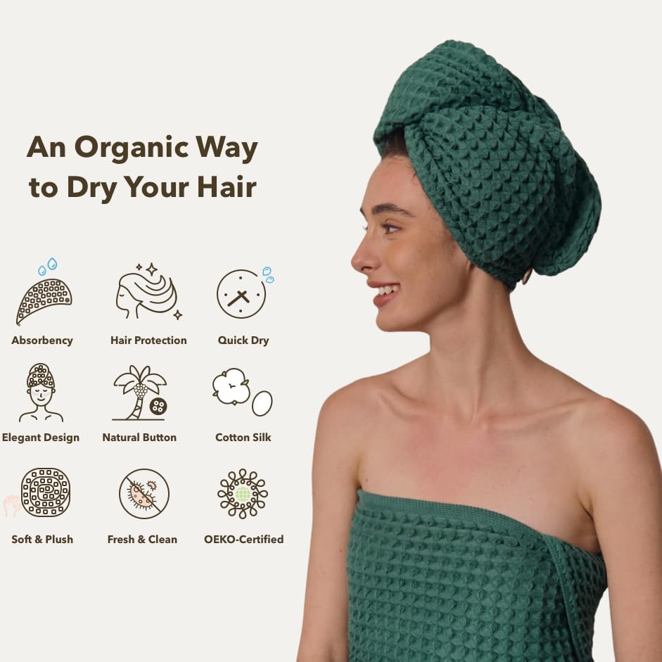 Luxury Organic Japanese Cotton Hair Drying Waffle Towel Wrap - Image 2