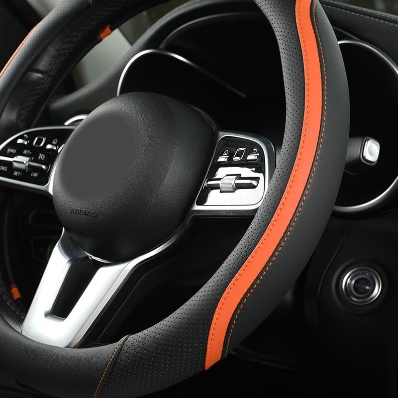 Szttswamp Car Steering Wheel Cover, Microfiber Leather Orange 14.5-15 Inch - Image 5