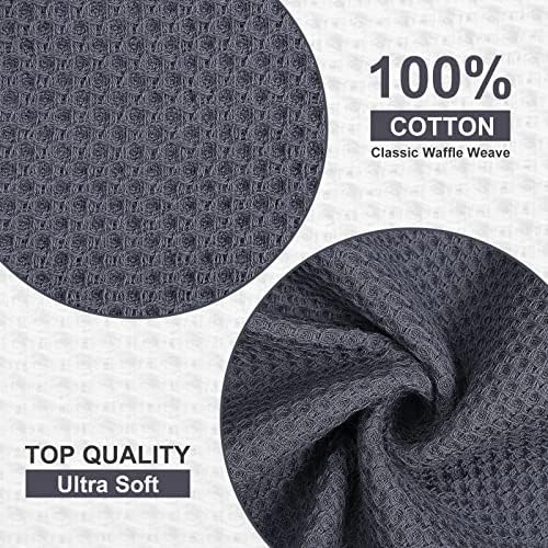 Kitinjoy 100% Cotton Waffle 6-Pack Kitchen Towels, Dark Grey - Image 2