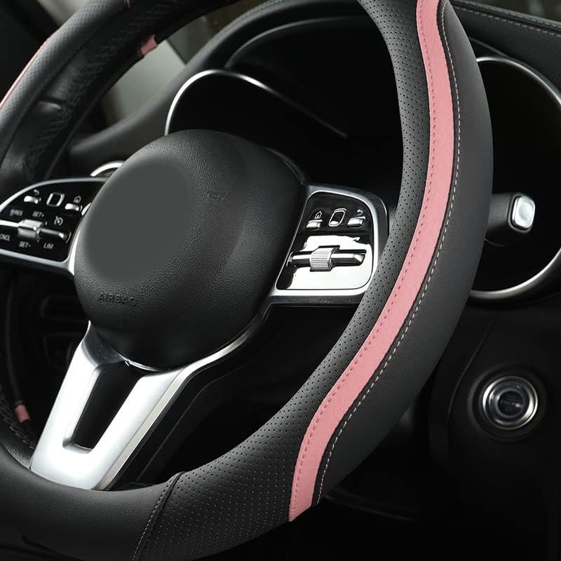 Szttswamp Car Steering Wheel Cover, Microfiber Leather Pink 14.5-15 Inch - Image 3